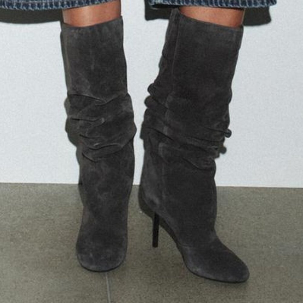 ZARA GATHERED LEATHER BOOTS - Picture 2 of 10